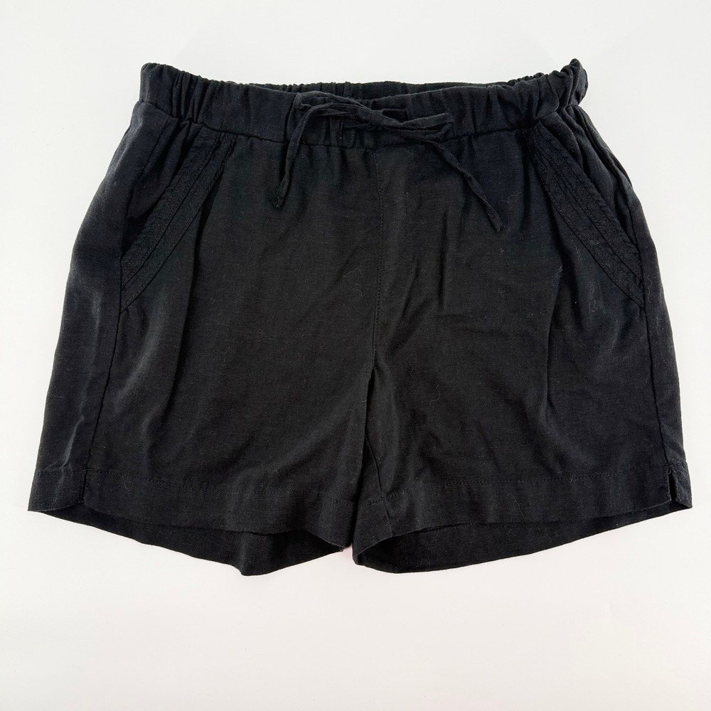 BRIGGS Black Linen Blend Pull-On Shorts Women's Small Elastic Waist Pockets